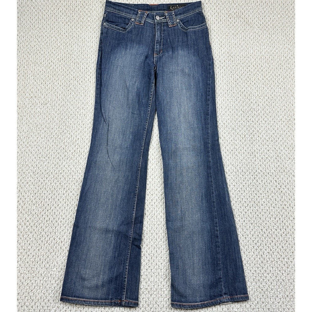 Lawman Western Jeans Womens (5) 29x33 Bootcut Flex Denim Horseshoe Dark Wash